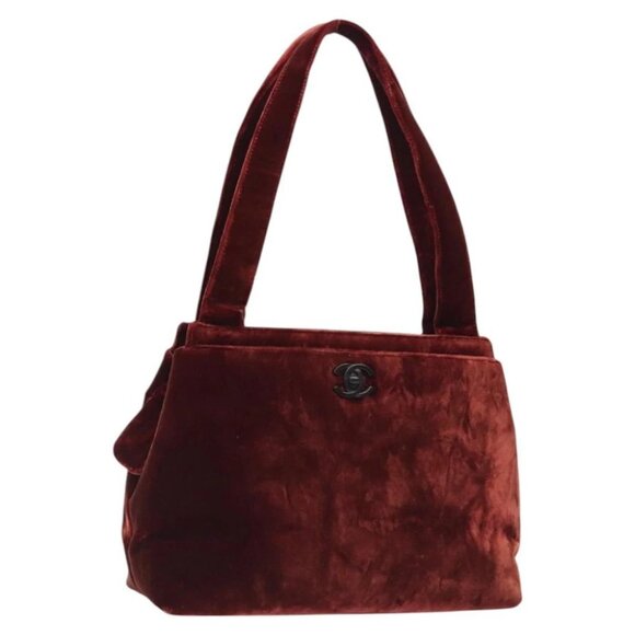 CHANEL Shoulder Bag Velor Bordeaux Fuchsia CC - Picture 1 of 15